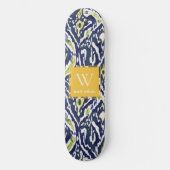 Bold Blue Yellow Abstrakt Classy Ikat Monogram Skateboard (Vorderseite)
