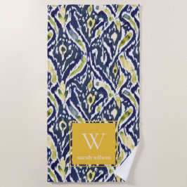 Bold Blue Yellow Abstrakt Classy Ikat Monogram Strandtuch