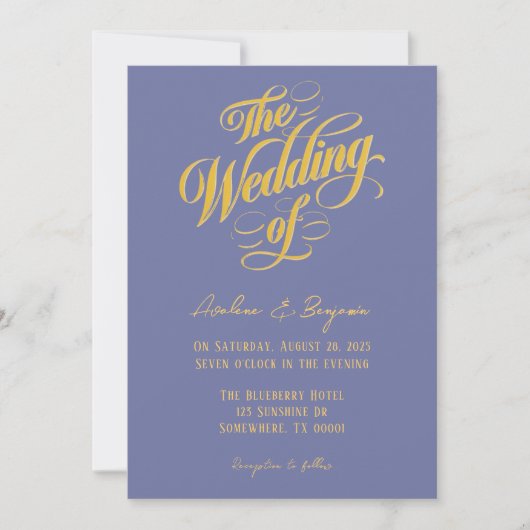 Bold Blueberry Sunshine Typografy Wedding Einladung (Vorderseite)