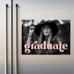 Bold Blush Pink Typography Photo Graduation Magneteinladung