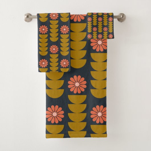 Bold Boho Botanical Geometric Blue Gold  Badhandtuch Set (Insitu)