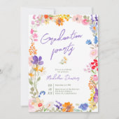 Bold Boho Bright Wildflower Photo Graduation Einladung (Vorderseite)