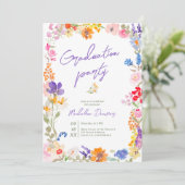 Bold Boho Bright Wildflower Photo Graduation Einladung (Stehend Vorderseite)