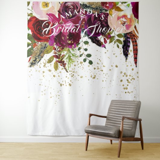 Bold Boho Burgundy Brautparty Background Wandteppich (Beispiel)