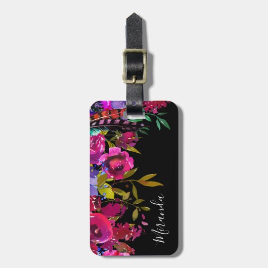 Bold Boho Floral Custom Mit Monogramm Gepäckanhänger (Vorderseite vertikal)