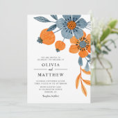 Bold Boho Floral Orange Blue Wedding Einladung (Stehend Vorderseite)
