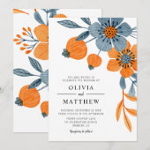 Bold Boho Floral Orange Blue Wedding Einladung (Vorne/Hinten)