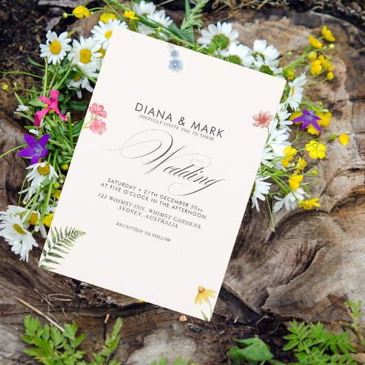 Bold Boho Pink Chic Wildblume Einzigartige Hochzei Einladung