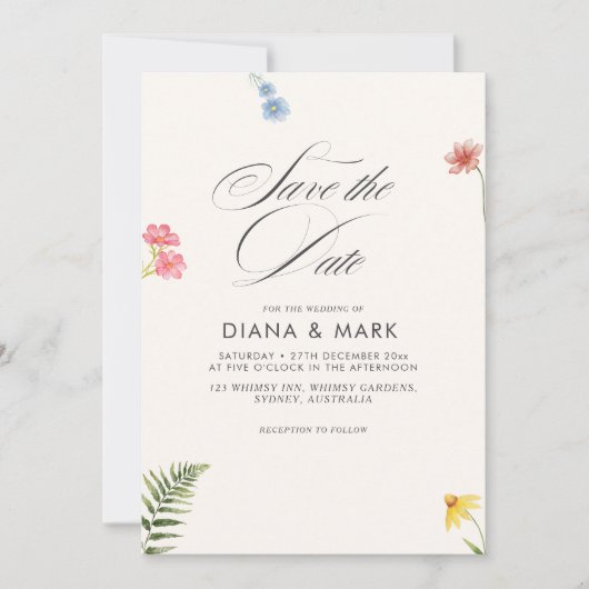 Bold Boho Pink Chic Wildblume Save the Date Einladung (Vorderseite)