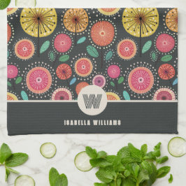 Bold Boho Scandi Folk Blume Monogram Geschirrtuch