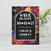 Bold Boho Trendy Autumn Floral Save The Date (Stehend Vorderseite)