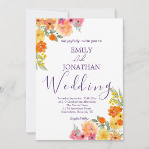 Bold Boho Watercolor Orange Pink Floral Einladung