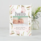 bold boho Wildblume pink Girl Hallo geburt Ankündigung (Stehend Vorderseite)