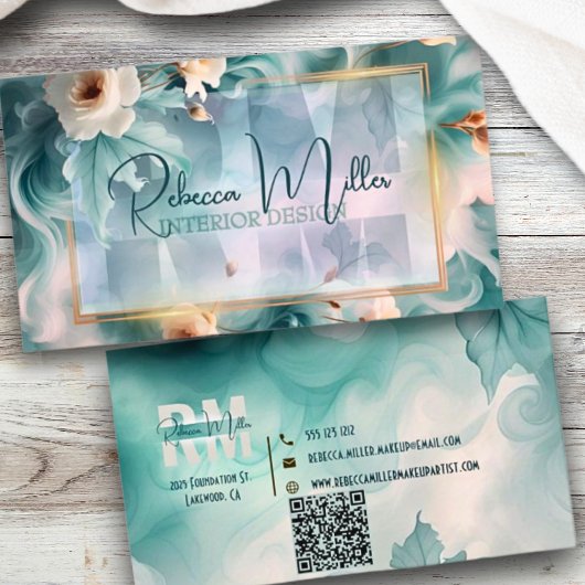 Bold Botanical Modern Watercolor Business Card Visitenkarte