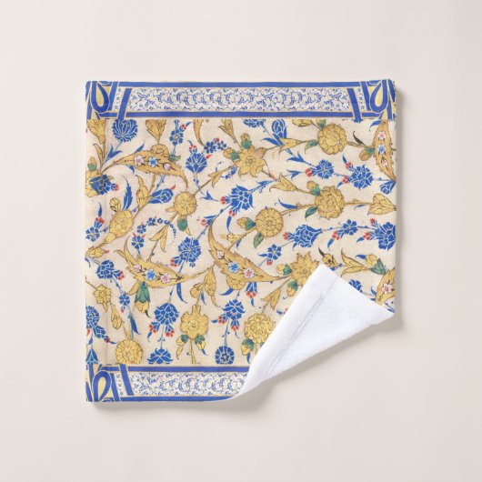Bold Botanical Yellow Blue Pattern Badhandtuch Set (Waschlappen)