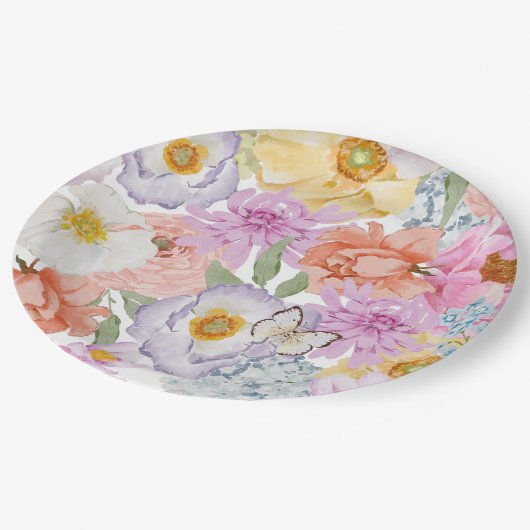 Bold Bright Floral Pappteller (Schrägansicht)