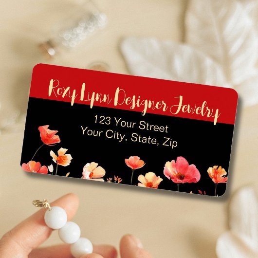 Bold, Bright Floral | Red & Black | Return Address Adressaufkleber