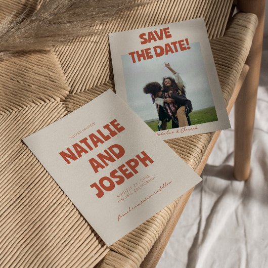 Bold Bright Funky Retro Einzigartiges Foto Hochzei Save The Date