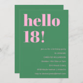 Bold Bright Modern Retro Pink Green 18th Birthday Einladung (Vorne/Hinten)
