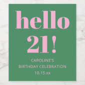 Bold Bright Modern Retro Pink Green 21st Birthday Weinetikett (Einzelnes Label)