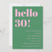 Bold Bright Modern Retro Pink Green 30th Birthday Einladung (Vorderseite)