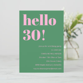 Bold Bright Modern Retro Pink Green 30th Birthday Einladung