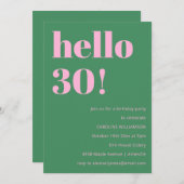 Bold Bright Modern Retro Pink Green 30th Birthday Einladung (Vorne/Hinten)