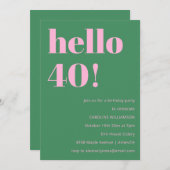 Bold Bright Modern Retro Pink Green 40th Birthday Einladung (Vorne/Hinten)