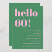 Bold Bright Modern Retro Pink Green 60th Birthday Einladung (Vorne/Hinten)