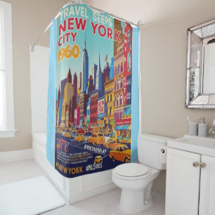 Bold & Bright NYC Reiseplakat der 60er Jahre Duschvorhang
