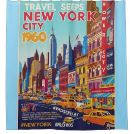 Bold & Bright NYC | Reiseplakat der 60er Jahre Duschvorhang