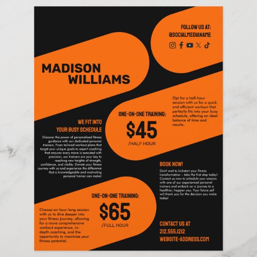 Bold Bright Orange Personal Trainer Foto Flyer (Hinten)
