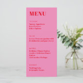 Bold Bright Pink Red Modern Minimalistisch Dinner Menükarte (Stehend Vorderseite)
