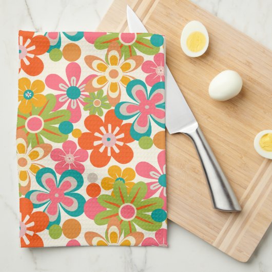 Bold Bright Retro Abstract Flower Pattern Geschirrtuch (Viertel Falte)