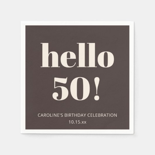 Bold Brown Cream Modern Chic 50th Birthday Party Serviette (Vorderseite)