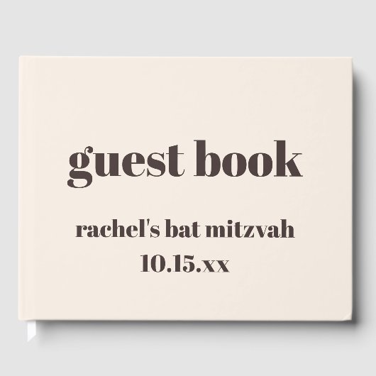 Bold Brown Cream Modern Custom Cute Bat Mitzvah Gästebuch (Vorderseite)