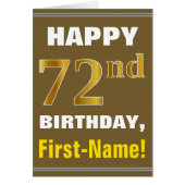 Bold, Brown, Faux Gold 72nd Birthday w/ Name Card (Vorne)