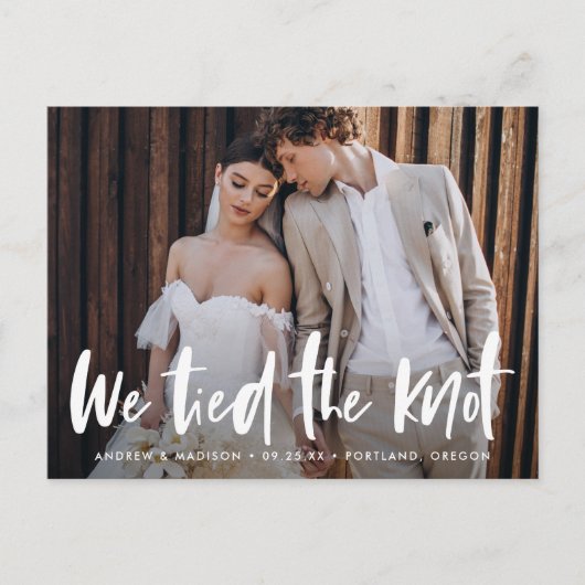 Bold Brush Script Foto Wir tippen den Knoten Postkarte (Vorderseite)