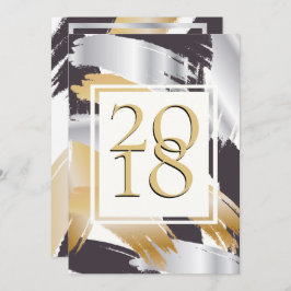 BOLD Brush Strokes Gold Silver & Black NYE BASH Einladung