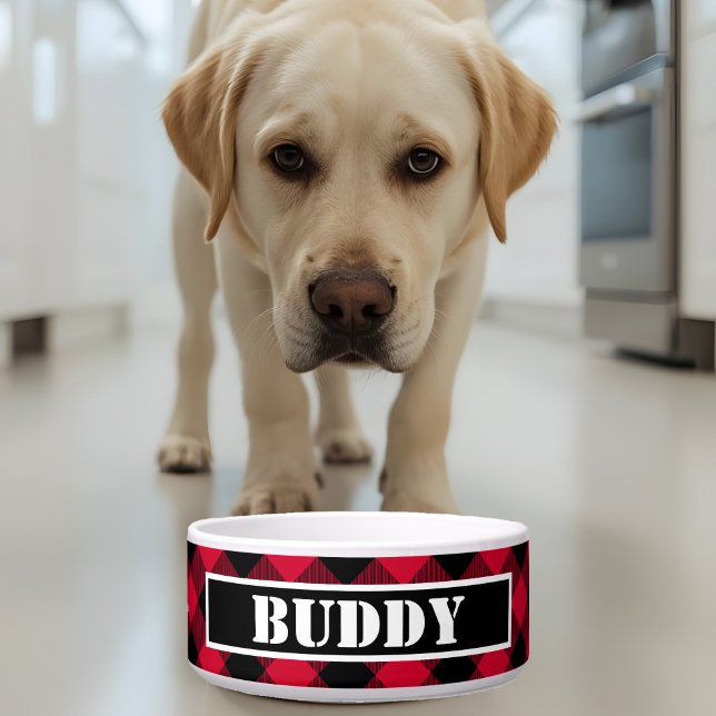 Bold Buffalo Red Black Plaid Pattern Name Dog Napf (Von Creator hochgeladen)