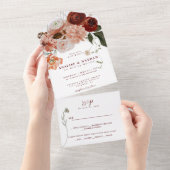 Bold Burgundy Bohemisch Floral Wedding All In One Einladung (Abreißen)