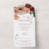 Bold Burgundy Bohemisch Floral Wedding All In One Einladung (Innen Boden)
