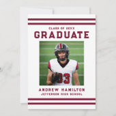 Bold Burgundy Stripes Athletic Photo Graduation Einladung (Vorderseite)