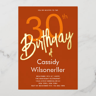 Bold Burnt Orange 30. Geburtstag Gold Folieneinladung