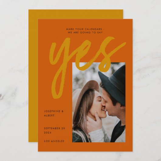 Bold Burnt Orange Ochre Big Script Foto Wedding Save The Date (Vorne/Hinten)