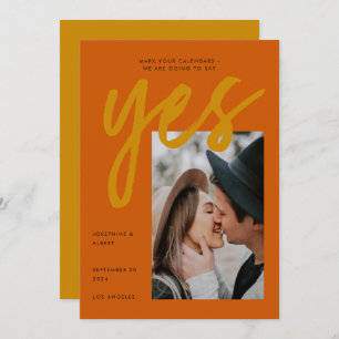Bold Burnt Orange Ochre Big Script Foto Wedding Save The Date