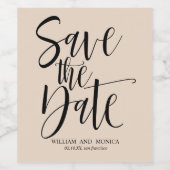 Bold Calligraphy Eggshell Save the Date schwarz Weinetikett (Einzelnes Label)