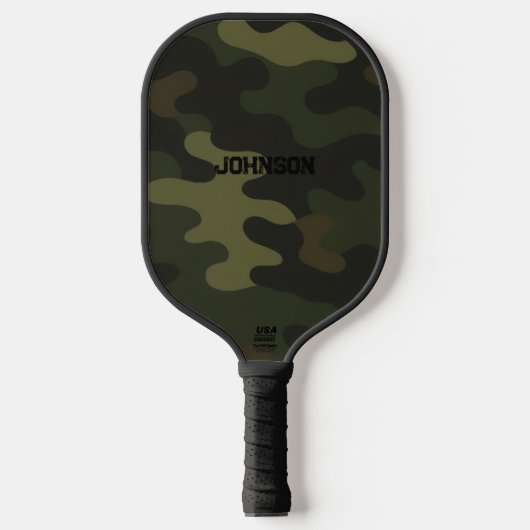 Bold Camo Earthy Greens Browns Customizable Name Pickleball Schläger (Vorderseite)