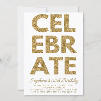 Bold CELEBRATE Gold Glitzer Geburtstag Einladung