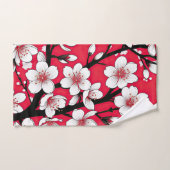 Bold Cherry Blossom Illustration on Red Badhandtuch Set (Handtuch)